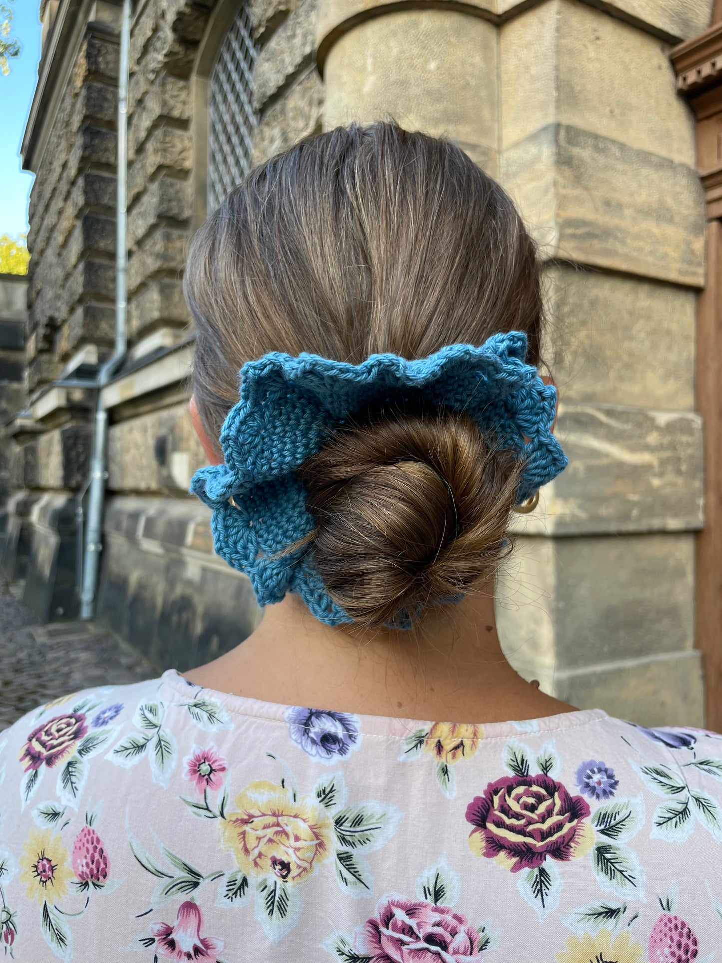 scrunchie cotton blue ruffle detail