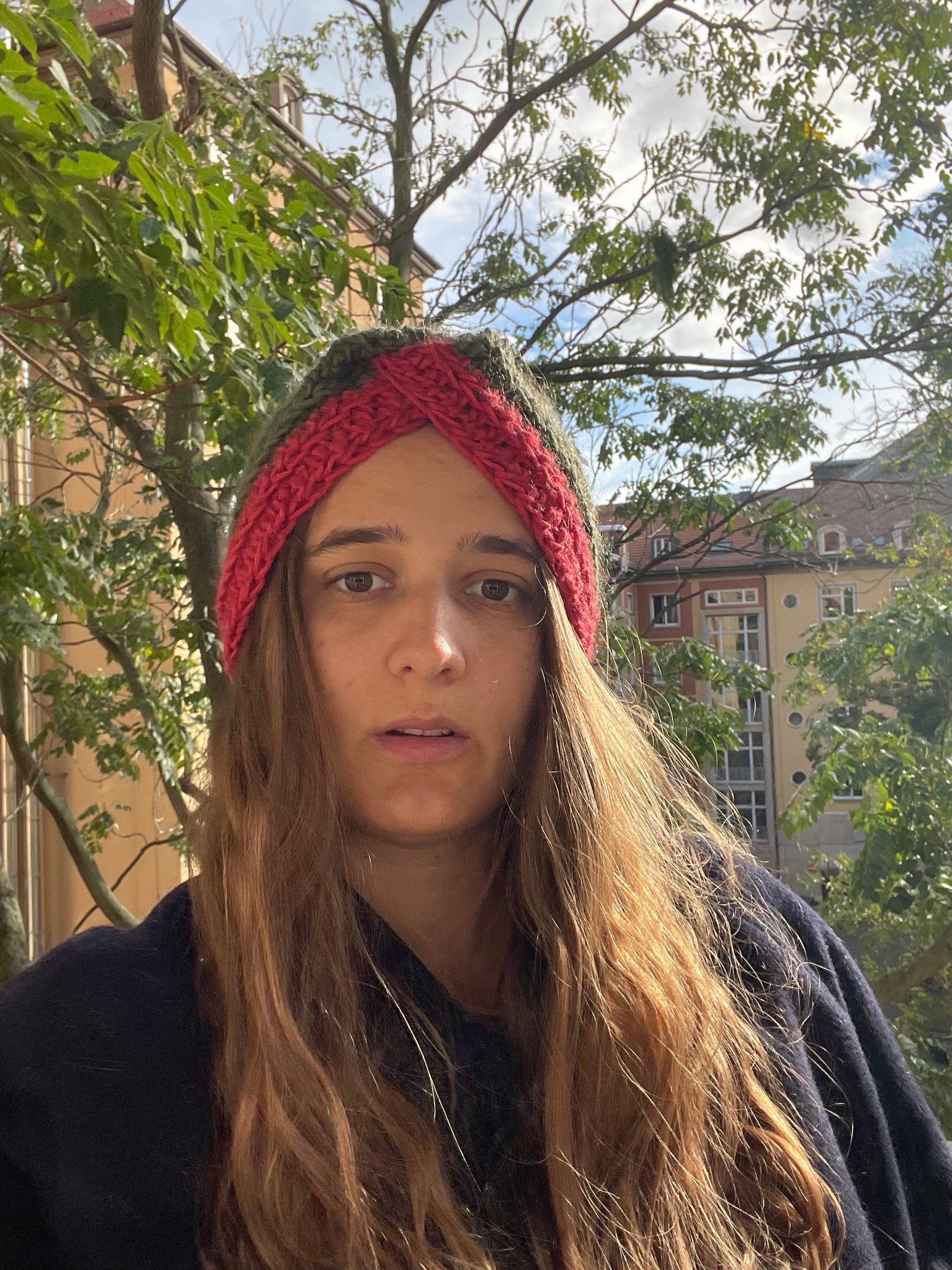 headband cotton mohair red green 